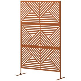 Outsunny Decorative Privacy Fence Screen, Metal Outdoor Privacy Screen Climbing Plant Trellis with Stand, Rhombus Brown
