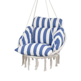 Outsunny Hammock Swing Chair, Macrame Hanging Chair with Large Cushion, Chain, Steel Frame for Indoor Outdoor Use, Blue and White