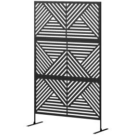 Outsunny Decorative Privacy Fence Screen, Metal Outdoor Privacy Screen Climbing Plant Trellis with Stand, Rhombus Black
