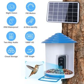 Smart Bird Feeder with Solar Powered Camera 1080P HD AI Identify PIR Motion Auto Capture Video Cloud Card Storage WiFi Connection App Control IP6