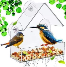 Acrylic Small Bird Cage Medium Size Transparent Plexiglass Pet Feeder Outdoor Suction Bird Feeder
