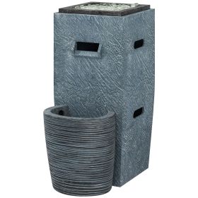 Propane Fire Pit Table with Fountain, 15,000 BTU Outdoor Gas Fire Table with LED Light Adjustable Water Flow