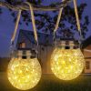Solar Lantern Crackle Glass Ball, 2 Pack Garden Hanging Solar Lights Outdoor Waterproof Lanterns with 30 Warm White LED for Outdoor Decor Patio Yard