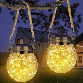 Solar Lantern Crackle Glass Ball, 2 Pack Garden Hanging Solar Lights Outdoor Waterproof Lanterns with 30 Warm White LED for Outdoor Decor Patio Yard