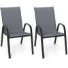 Gray 2 Pack Stackable Patio Dining Chairs, Ergonomic Steel Frame Breathable Fabric Outdoor Chairs 330 LBS Capacity