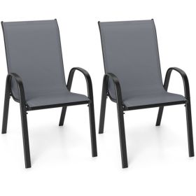 Gray 2 Pack Stackable Patio Dining Chairs, Ergonomic Steel Frame Breathable Fabric Outdoor Chairs 330 LBS Capacity