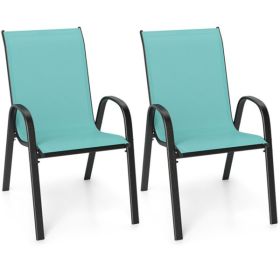 Turquoise 2 Pack Stackable Patio Dining Chairs, Ergonomic Steel Frame Breathable Fabric Outdoor Chairs 330 LBS Capacity
