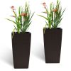 Pack of 2 Brown Color Square Planter 22-Inch High Faux Rattan Design Flower Pot with Automatic Watering System for Porch Patio Backyard Makes Keeping