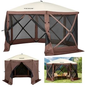 Gazebo Screen Tent, 12 x 12 ft, 6 Sided Pop-up Camping Canopy Shelter Tent with Mesh Windows, Portable Carry Bag, Ground Stakes, Large Shade Tents fo