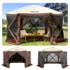 Gazebo Screen Tent, 10 x 10 ft, 6 Sided Pop-up Camping Canopy Shelter Tent with Mesh Windows, Portable Carry Bag, Ground Stakes, Large Shade Tents fo