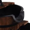 Rustic 2-Tier Barrel Water Fountain with Hand Pump, Wooden Fir Outdoor Fountain for Patio Garden