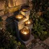 4-Tier Waterfall Fountain with LED Lights, Resin Fiberglass Outdoor Fountain with Adjustable Flow for Garden Patio