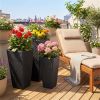 Set of 3 PP Rattan Wicker Planters with Metal Frame & Inner Pots, Stackable Tall Plant Pots for Indoor Outdoor