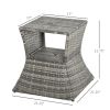Rattan Tea Bistro Side Table with Umbrella Hole, 2-Tier Storage Shelf, Gray, for Patio & Backyard