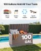 Outdoor Storage Box, 100 Gallon Resin Deck Box, Backyard Outside Toy and Towel Storage Cabinet Waterproof, for Patio Furniture Cushions, Garden Tools