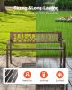 Outdoor Bench, 50 inch, Carbon Steel Metal Frame with PVC Floral Pattern Backrest and Round Edge Armrests, Weatherproof Outside Bench for Patio, Gard