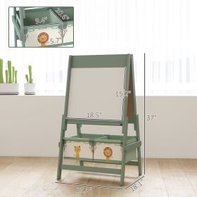 Art Easel For Kids, Double-Sided Whiteboard & Chalkboard With Paper Roll, Storage Baskets For Toddlers Ages 3-8, Green (Color: green)