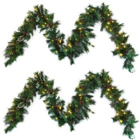 Christmas Wreath With 20 Pine Cones And 50 Warm White LED Lights With Timer - Battery Powered - Outdoor, 160 Pointed Heads (Color: green)