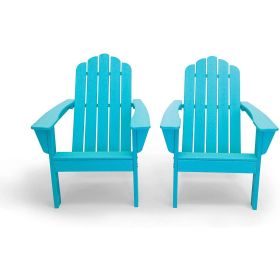 All Weather Recycled Poly Plastic Outdoor Patio Adirondack Chairs - Set of 2 (Color: Blue)