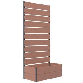 Raised Garden Bed Planter with Slatted Fence Trellis (Color: Brown Wood)