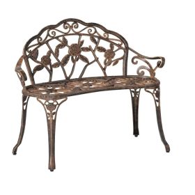 Outdoor Patio Garden Bench with Backrest (Color: Antique Bronze Metal Finish)