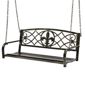 Sturdy 2 Seat Porch Swing Bench Scroll Accents (Color: Farm Home Bronze)