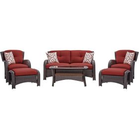 Brown Resin Wicker 6-Piece Patio Furniture Lounge Set with Cushions (Color: Brown Resin With Red Seat Cushions)