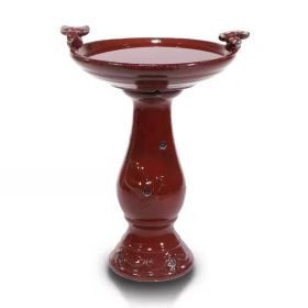 Outdoor Ceramic Birdbath in Antique Finish (Color: Dark Red)