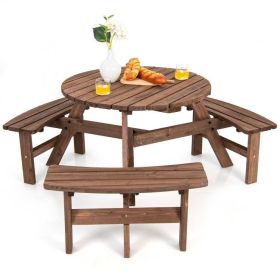 Espresso Wooden Seater Picnic Table Umbrella Hole (size: 6 Seater)
