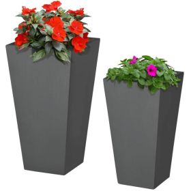 Set of 2 Modern Lightweight Outdoor Flower Pot Planters in 22-in and 18-in (Color: Grey)