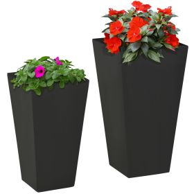 Outsunny Outdoor Planter Set 2-Pack MgO Flower Pots with Drainage Entryway Patio Yard Garden (Color: Black)