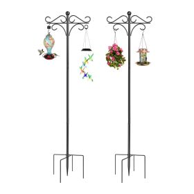 Outdoor Shepherds Hook Adjustable Height Metal Garden Hanger with 5-Prong Base & Double Hooks for Bird Feeders, Lanterns, Wedding Patio Decor  for Bi (size: 76in)