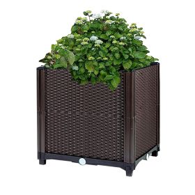 Raised Garden Bed Plant Growth Box with Self-watering System for Garden Patio Balcony Elevated Planter Box for Flowers Vegetables Herbs (size: S)